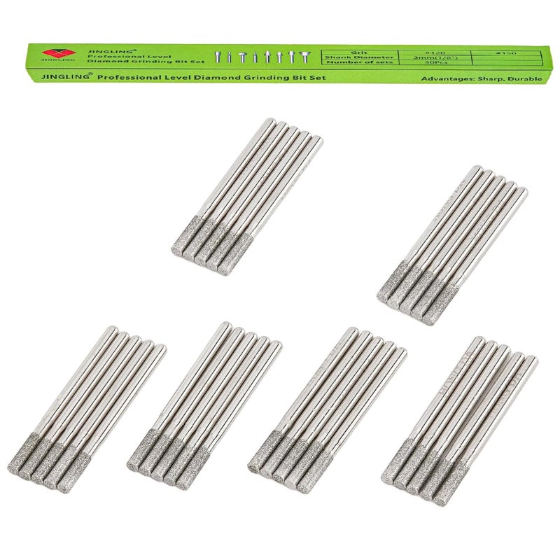 Jingling رؤوس مثقاب ماسية 3 مم للحجر والسيراميك والزجاج 1/8" شفت مجموعة أدوات صناعة المجوهرات لدرمل عبوة من 30 قطعة - Image 4